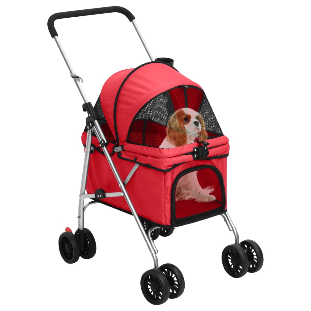 Passeggino per Cani Pieghevole Rosso 76x50x100cm Tessuto Oxford