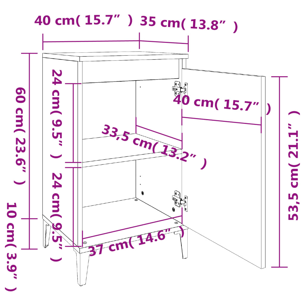 Comodino Grigio Sonoma 40x35x70 cm in Legno Multistrato