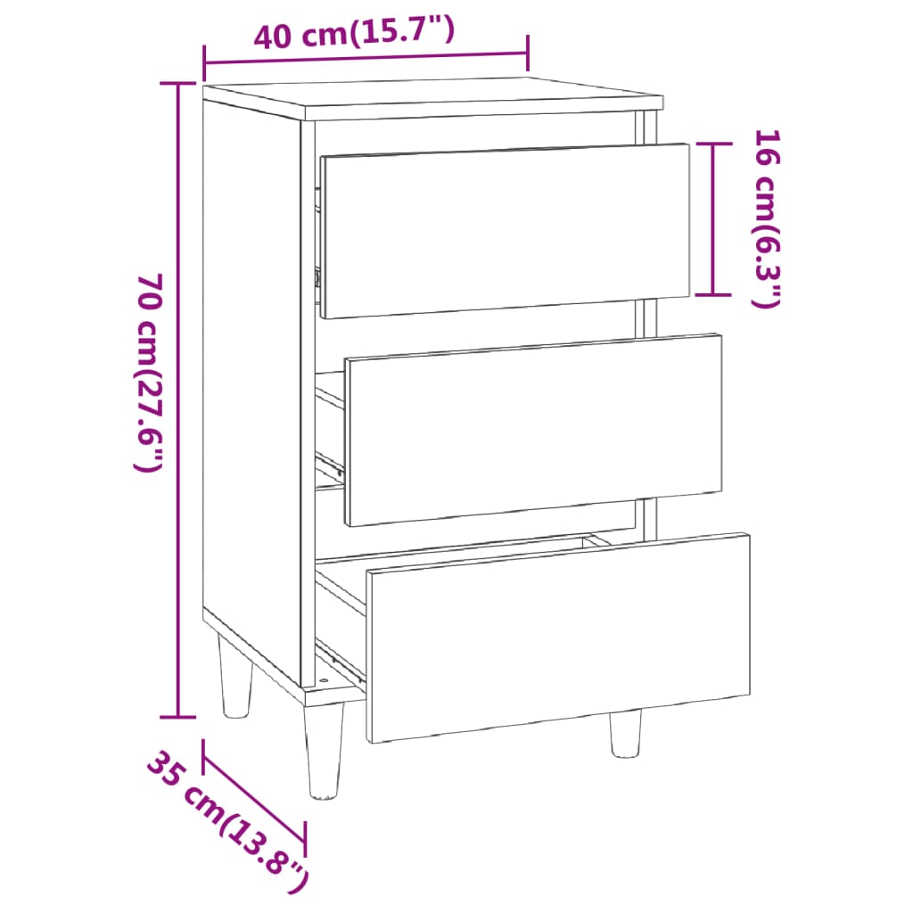 Comodino Grigio Cemento 40x35x70 cm in Legno Multistrato