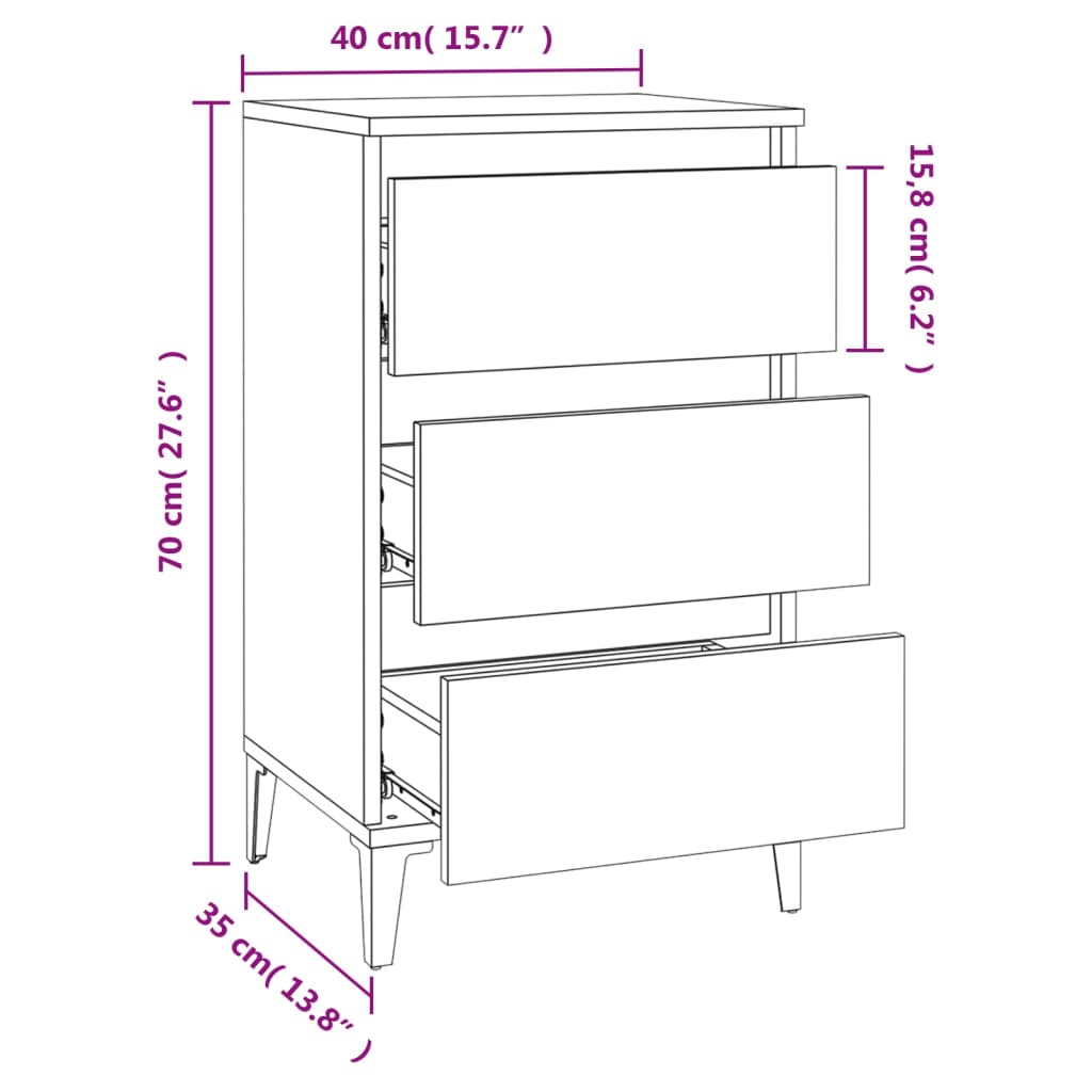 Comodino Grigio Sonoma 40x35x70 cm in Legno Multistrato