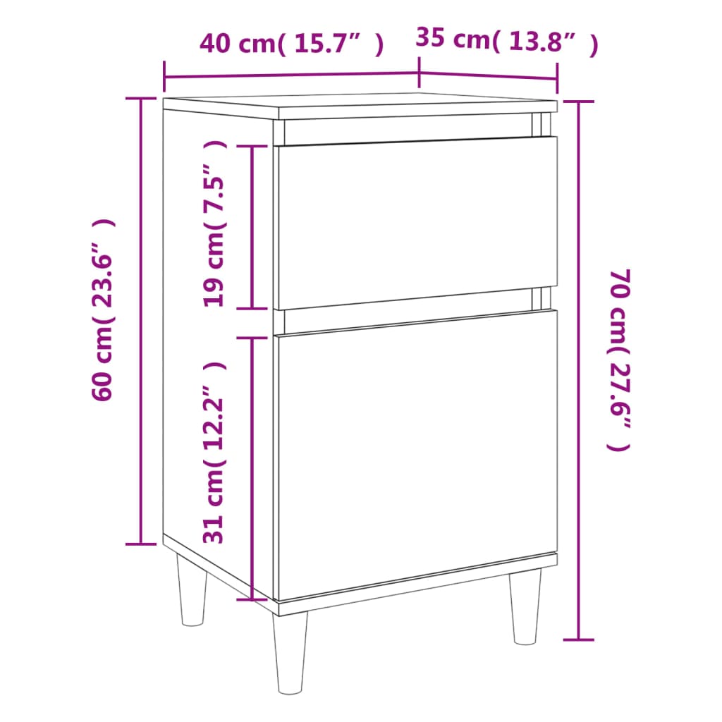 Comodino Rovere Sonoma 40x35x70 cm