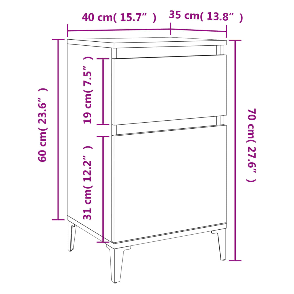 Comodino Bianco Lucido 40x35x70 cm