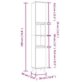 Armadietto da Bagno Bianco 30x30x190 cm in Legno Multistrato