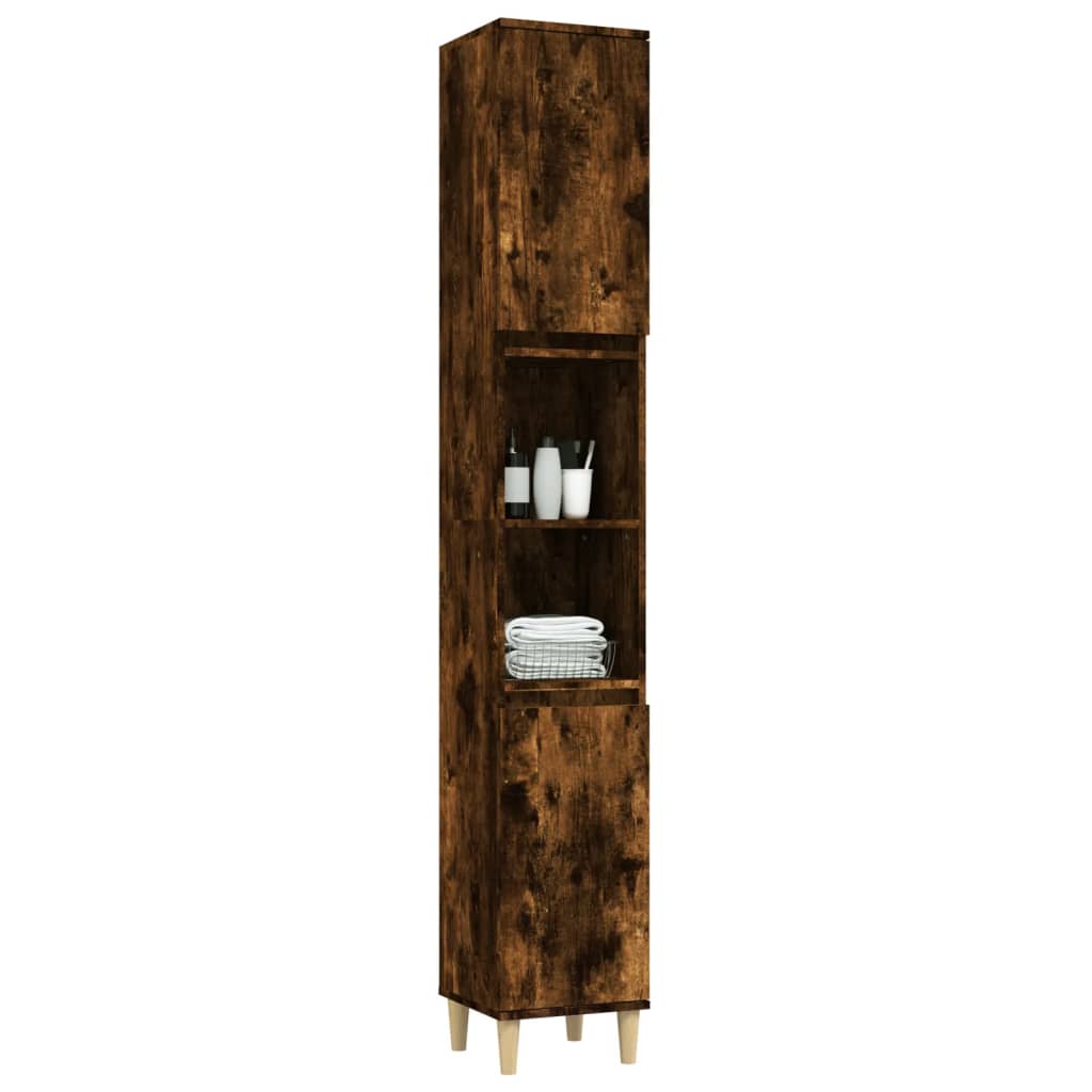 Armadietto Bagno Rovere Fumo 30x30x190 cm in Legno Multistrato