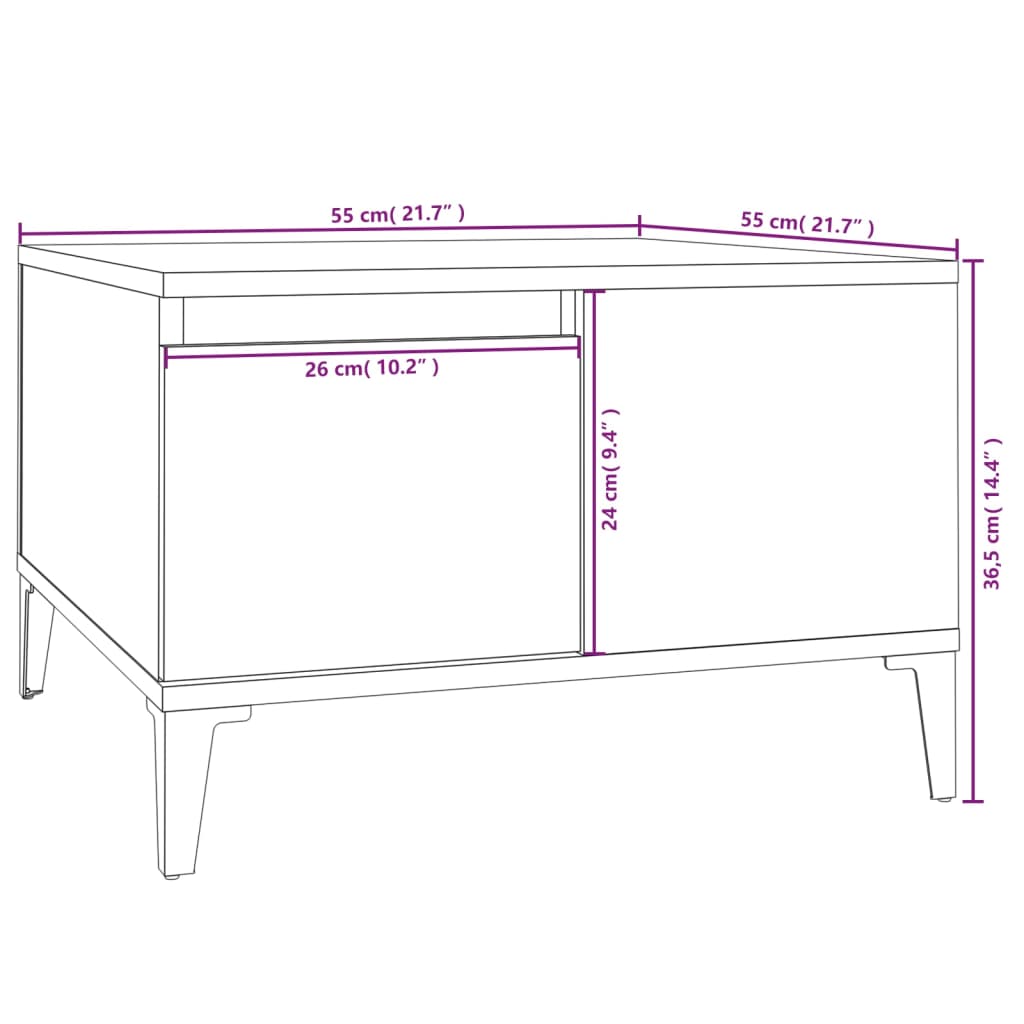 Tavolino da Salotto Bianco 55x55x36,5 cm in Legno Multistrato