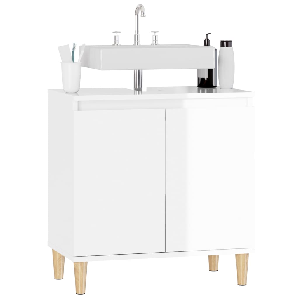 Mobile Lavabo Bianco Lucido 58x33x60 cm in Legno Multistrato