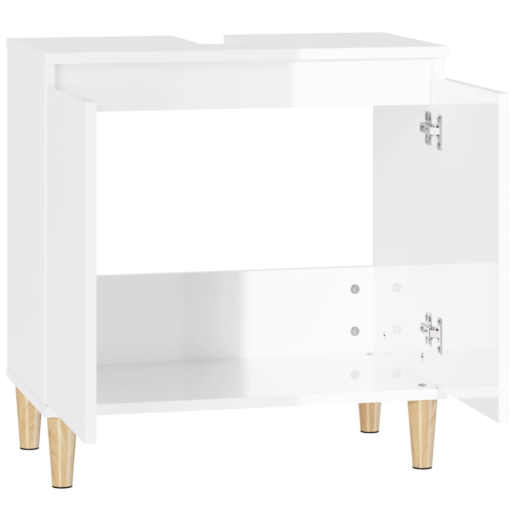 Mobile Lavabo Bianco Lucido 58x33x60 cm in Legno Multistrato