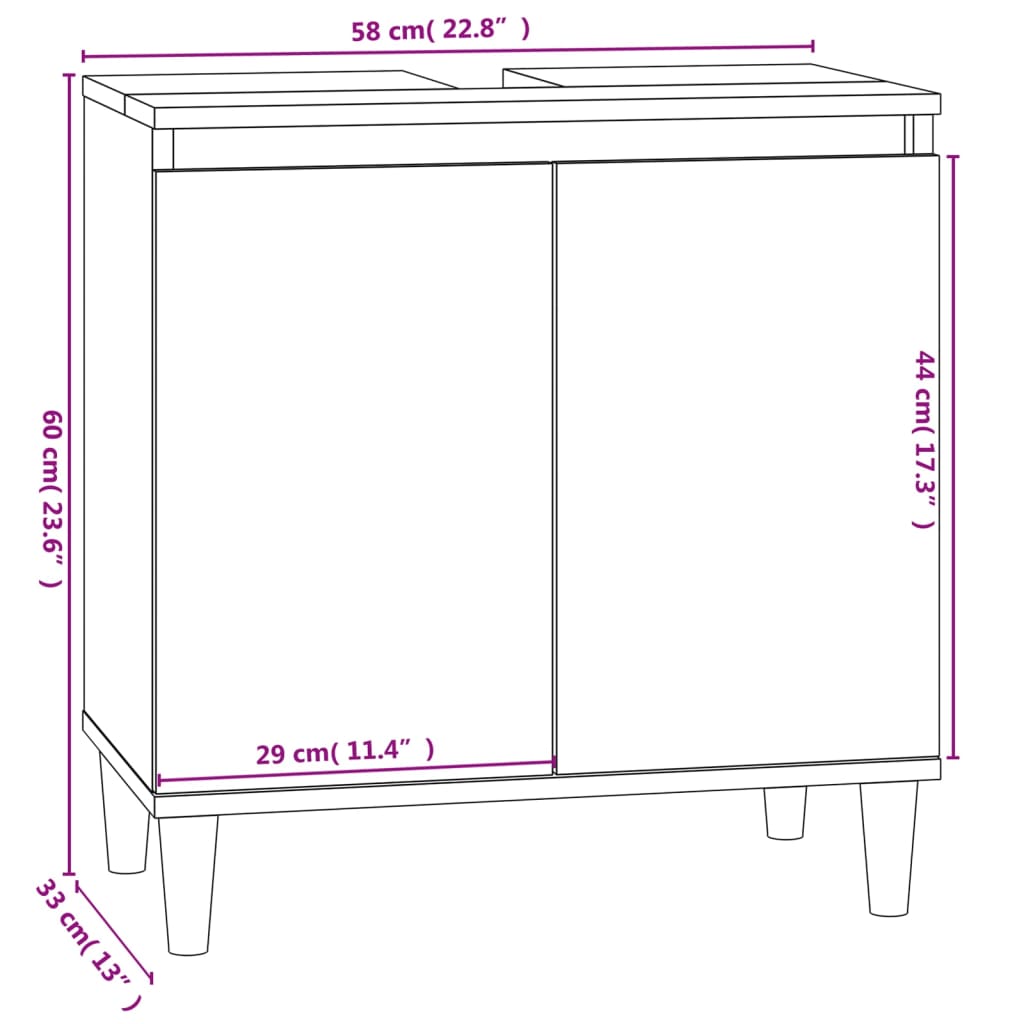 Mobile Lavabo Bianco Lucido 58x33x60 cm in Legno Multistrato