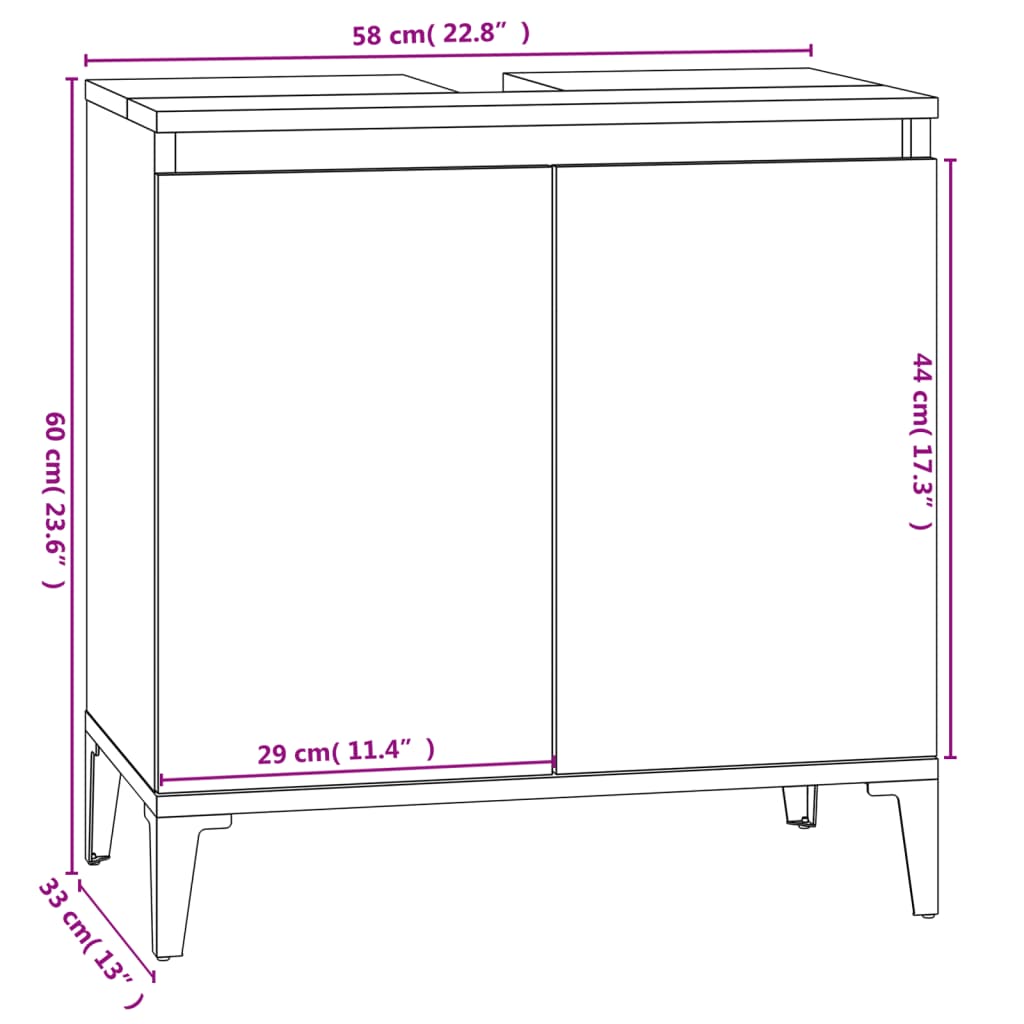 Mobile Lavabo Grigio Sonoma 58x33x60 cm in Legno Multistrato