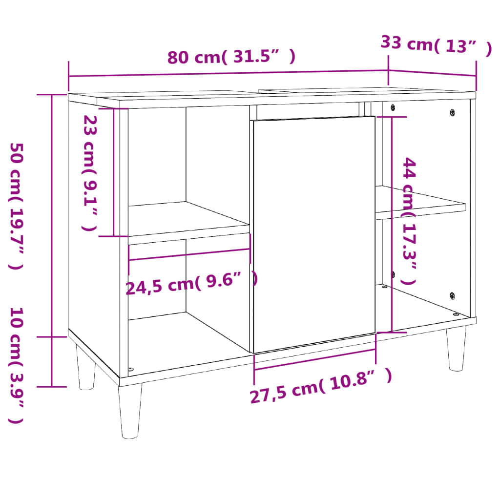 Mobile Lavabo Nero 80x33x60 cm in Legno Multistrato