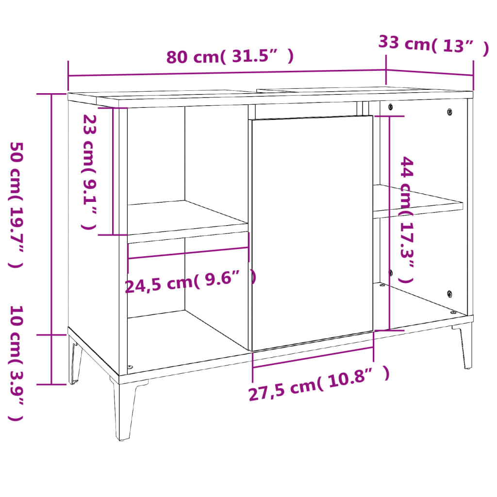 Mobile Lavabo Nero 80x33x60 cm in Legno Multistrato