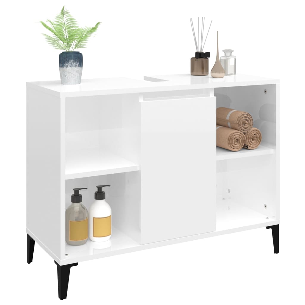 Mobile Lavabo Bianco Lucido 80x33x60 cm in Legno Multistrato