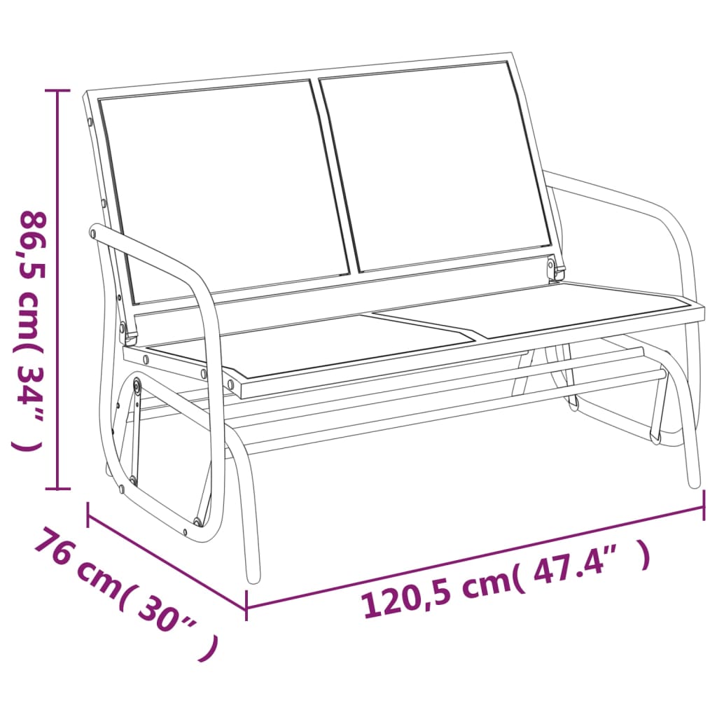 Panca Glider Giardino Nera 120,5x76x86,5 cm Textilene e Acciaio