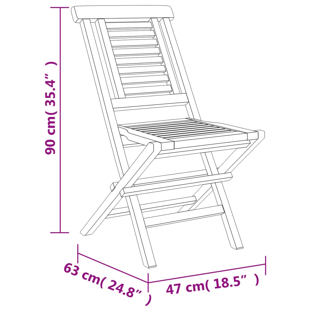 Sedie da Giardino Pieghevole 2pz 47x63x90cm Legno Massello Teak