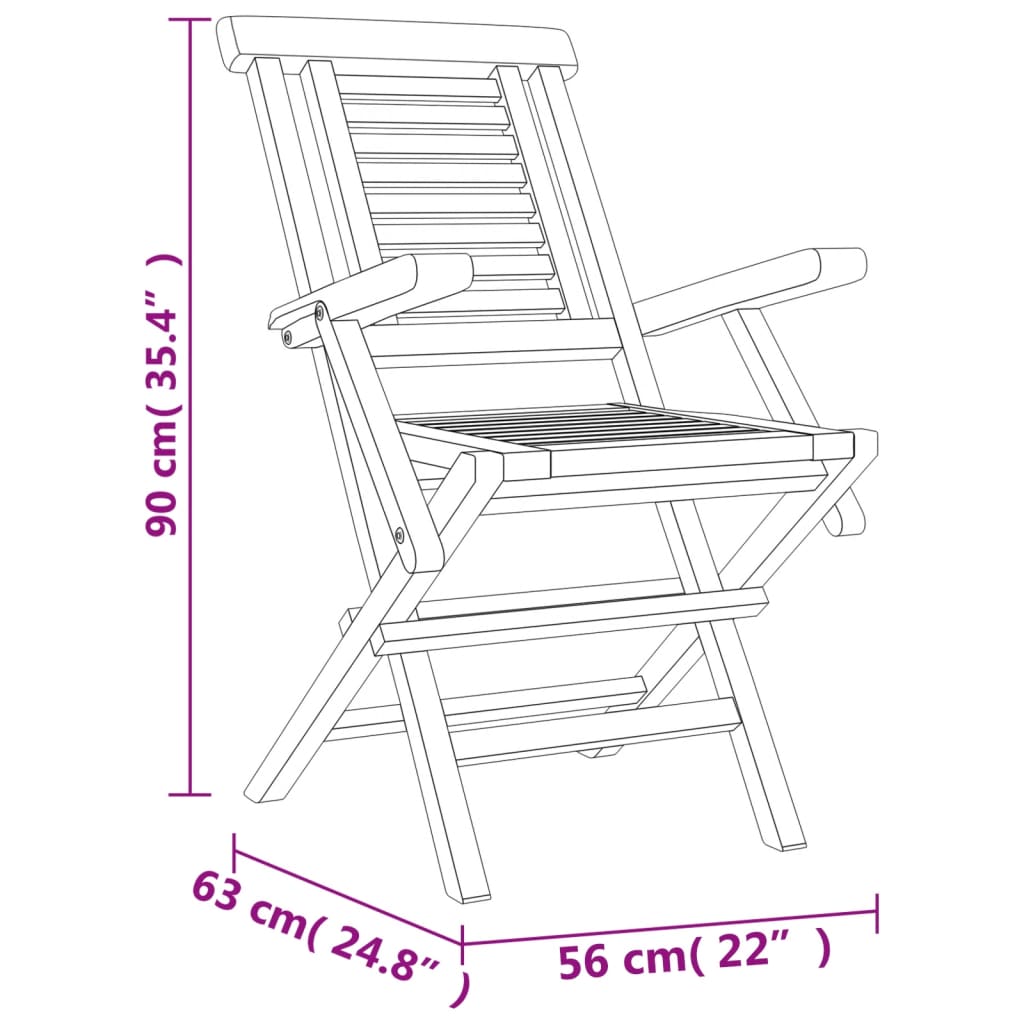 Sedie da Giardino Pieghevoli 2pz 56x63x90cm Legno Massello Teak