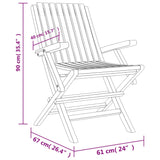 Sedie da Giardino Pieghevoli 2pz 61x67x90cm Legno Massello Teak