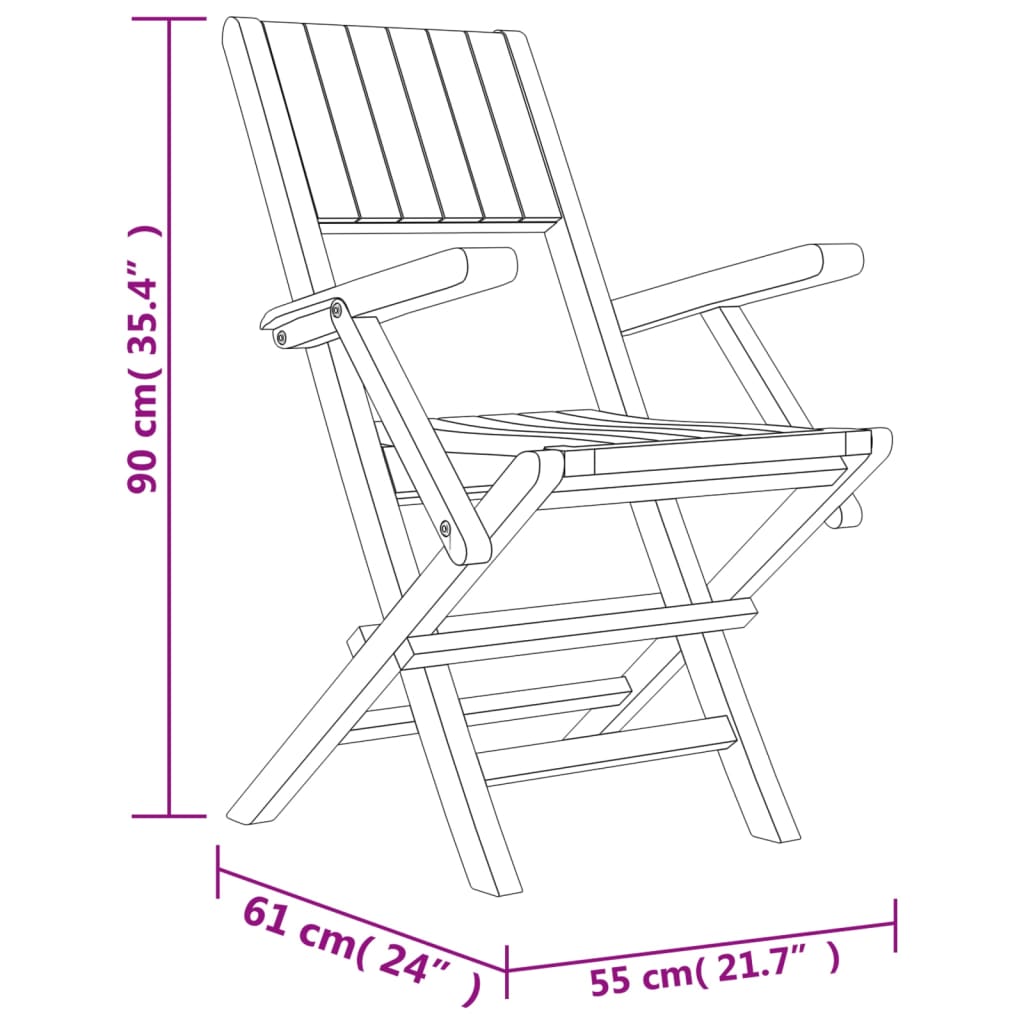 Sedie da Giardino Pieghevoli 2pz 55x61x90cm Legno Massello Teak