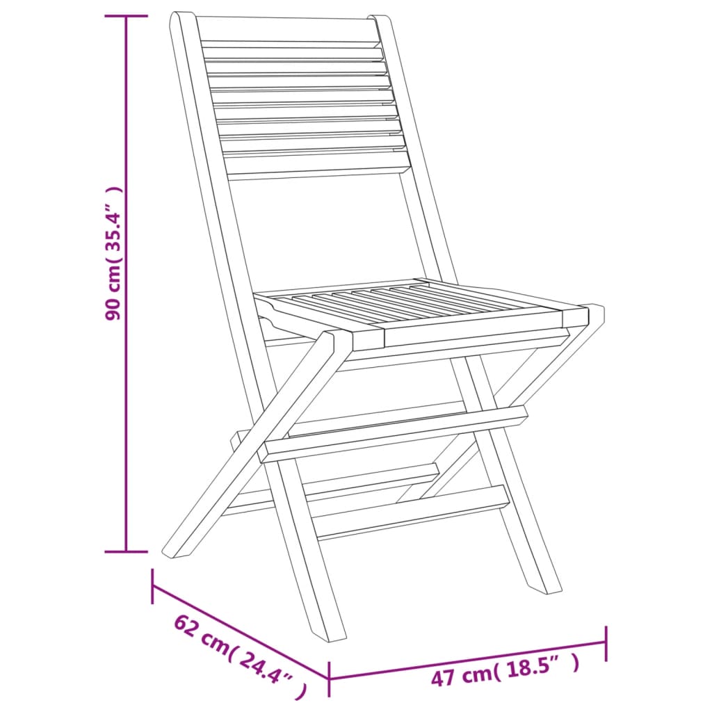 Sedie da Giardino Pieghevoli 2pz 47x62x90cm Legno Massello Teak