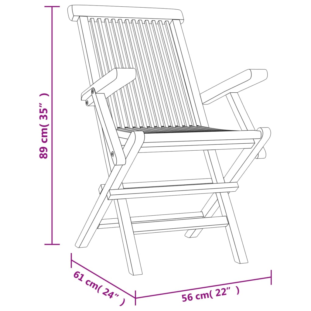 Sedie Giardino Pieghevoli 2pz Grigie 56x61x89 cm Massello Teak