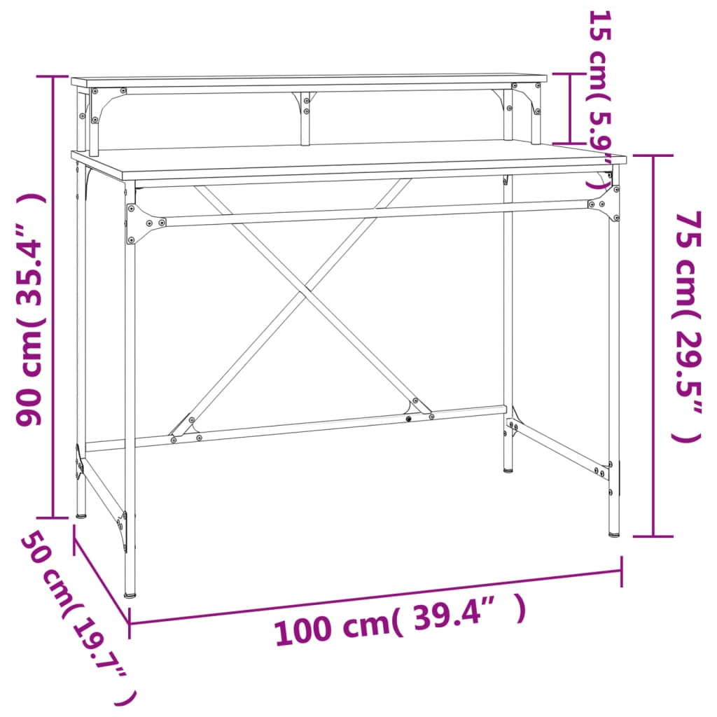 Scrivania Nera 100x50x90 cm in Legno Multistrato e Ferro