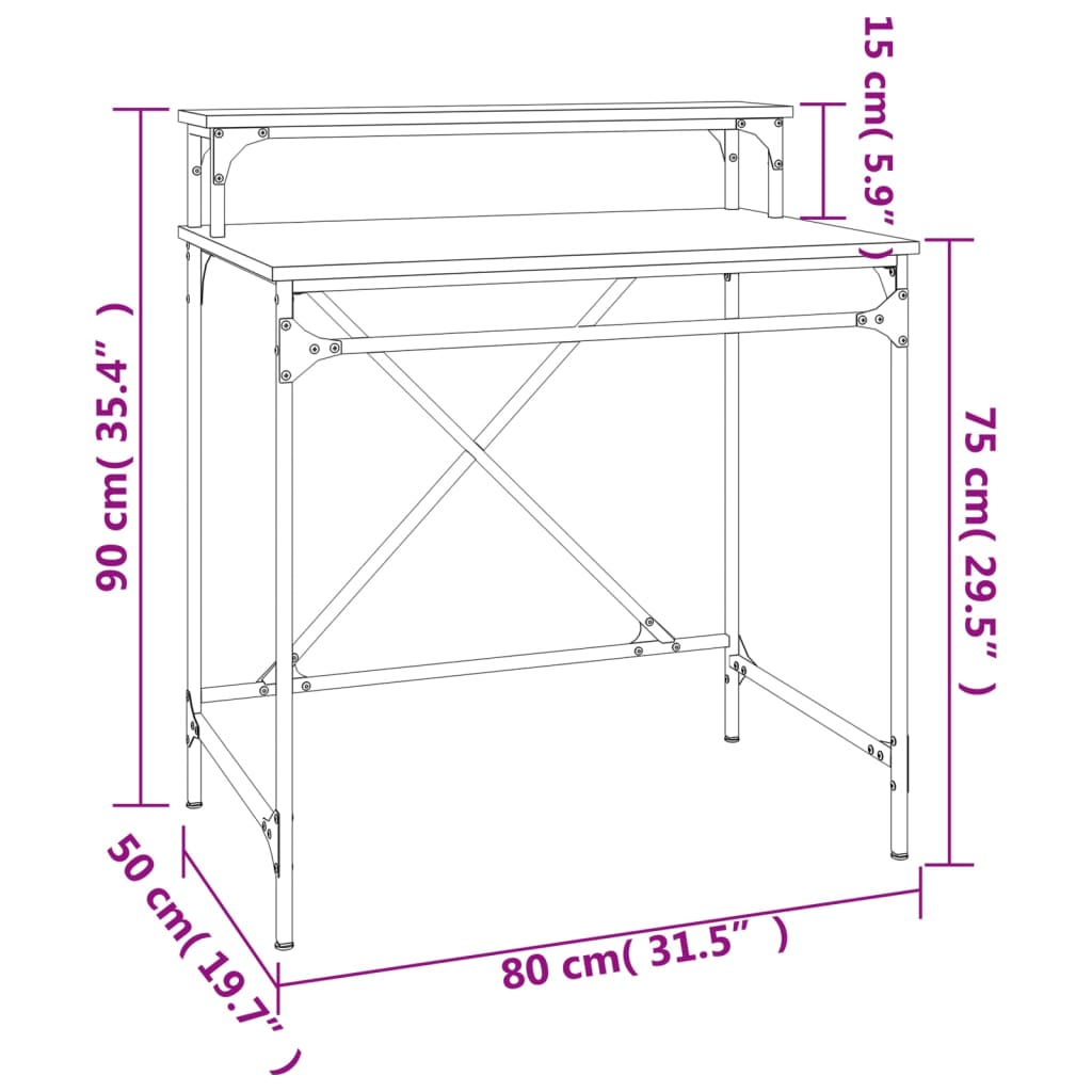 Scrivania Nera 80x50x90 cm in Legno Multistrato e Ferro