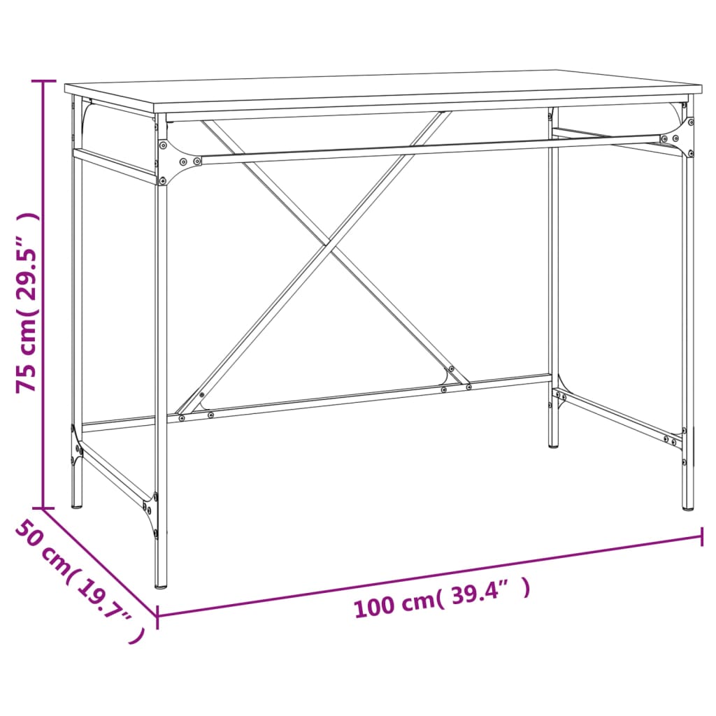 Scrivania Nera 100x50x75 cm in Legno Multistrato e Ferro