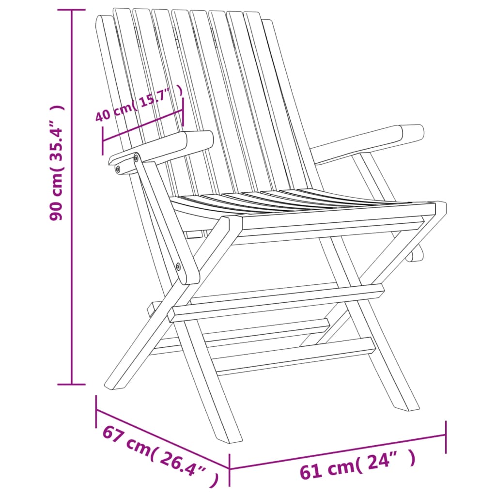 Sedie da Giardino Pieghevoli 4pz 61x67x90cm Legno Massello Teak