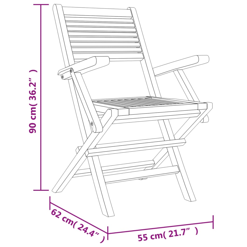 Sedie da Giardino Pieghevoli 4pz 55x62x90cm Legno Massello Teak