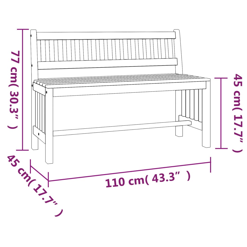 Panca da Giardino 110 cm Legno Massello di Eucalipto