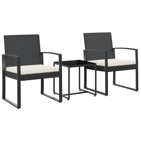 Set da Pranzo da Giardino 3 pz Nero con Cuscini in Rattan PP