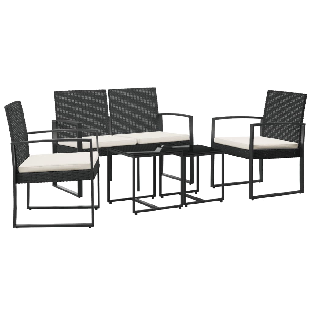 Set da Pranzo da Giardino 5 pz Nero con Cuscini in Rattan PP