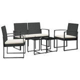 Set da Pranzo da Giardino 5 pz Nero con Cuscini in Rattan PP