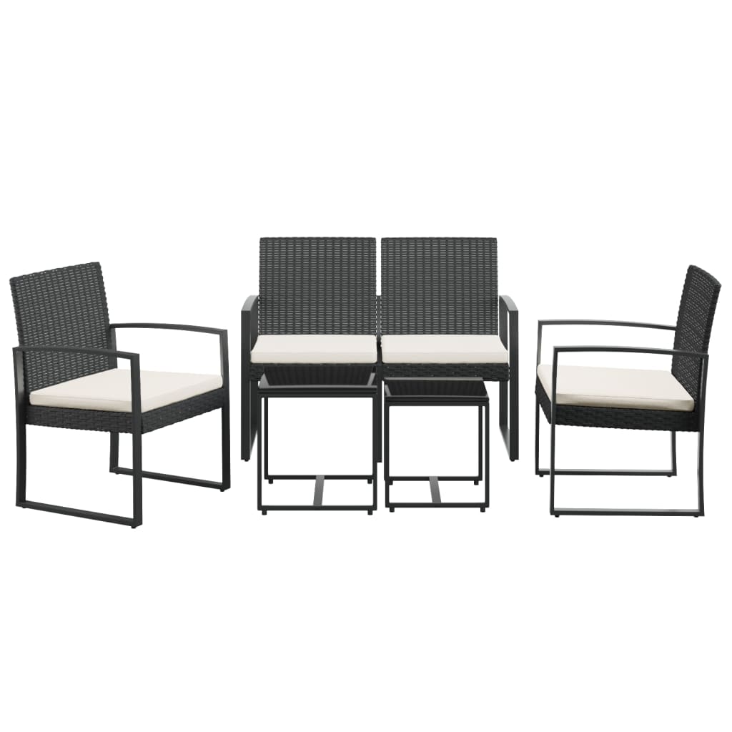 Set da Pranzo da Giardino 5 pz Nero con Cuscini in Rattan PP