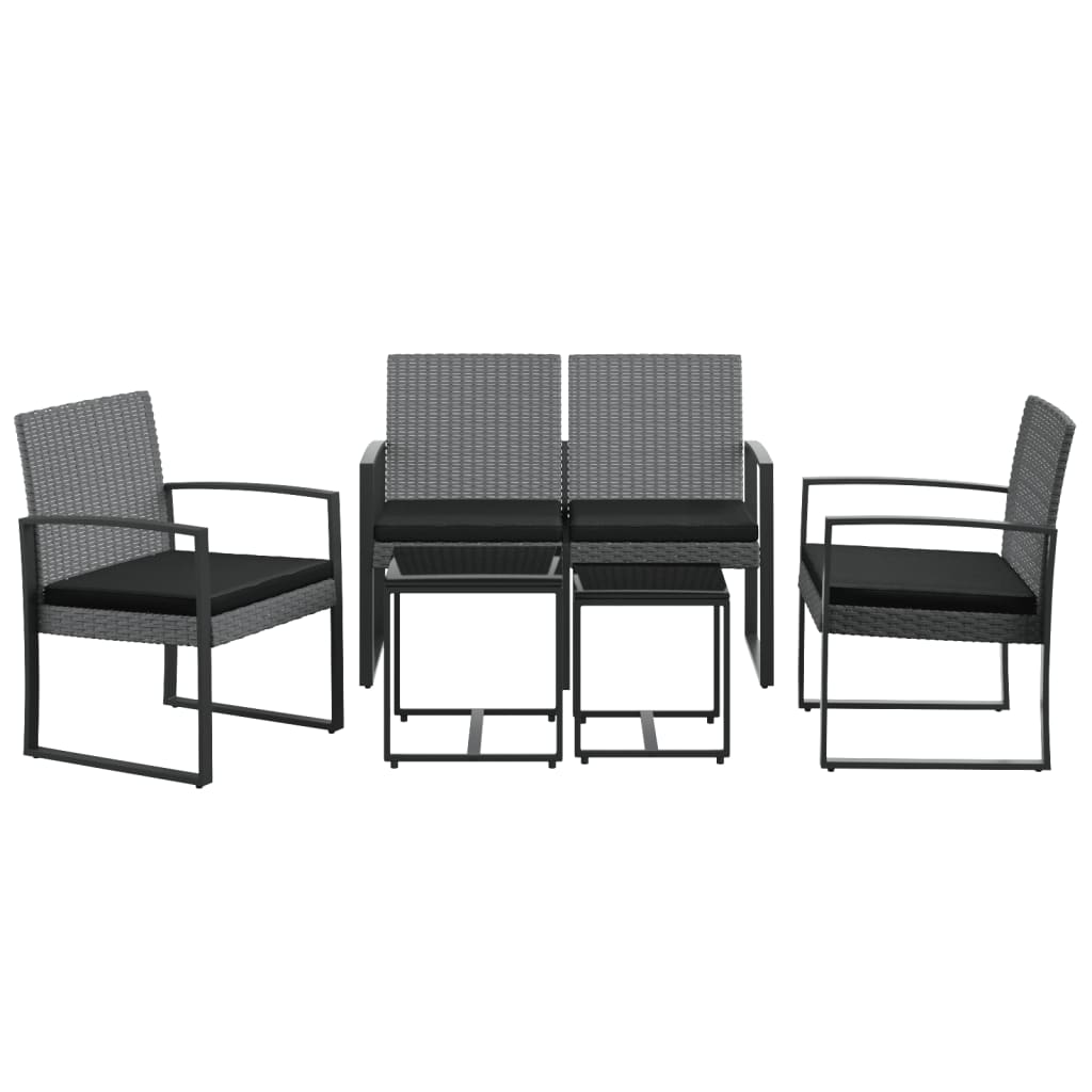 Set Pranzo da Giardino 5 pz con Cuscini PP Rattan Grigio Scuro