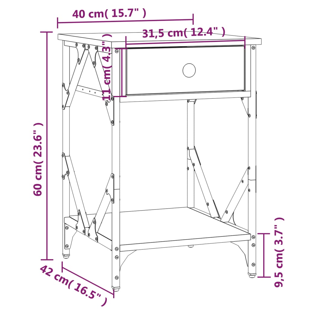 Comodino Rovere Fumo 40x42x60 cm Legno Multistrato