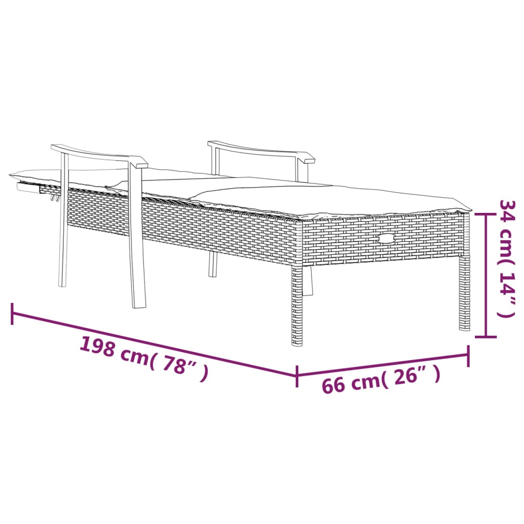 Lettino Prendisole con Cuscino Grigio in Polyrattan