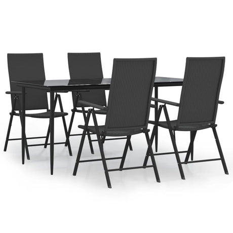 Set da Pranzo da Giardino 5 pz Nero in Polyrattan