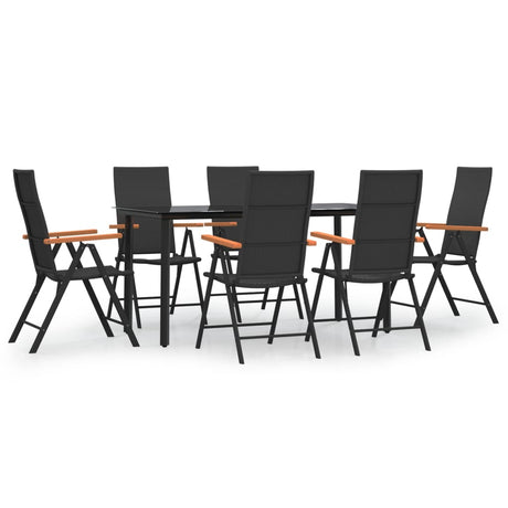 Set da Pranzo da Giardino 7 pz Nero e Marrone in Polyrattan