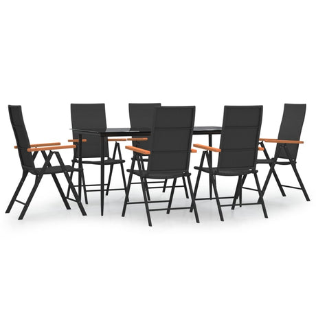 Set da Pranzo da Giardino 7 pz Nero e Marrone in Polyrattan