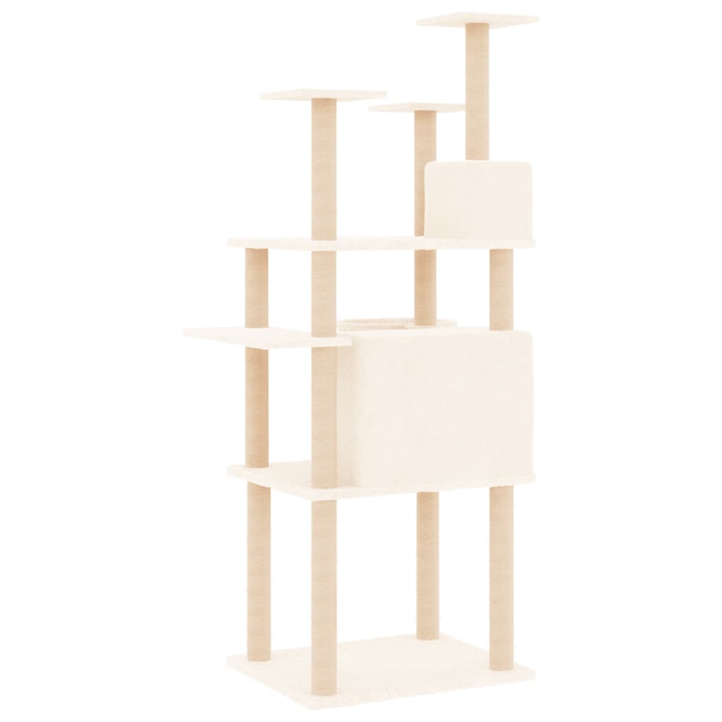 Albero per Gatti con Tiragraffi in Sisal Crema 166 cm