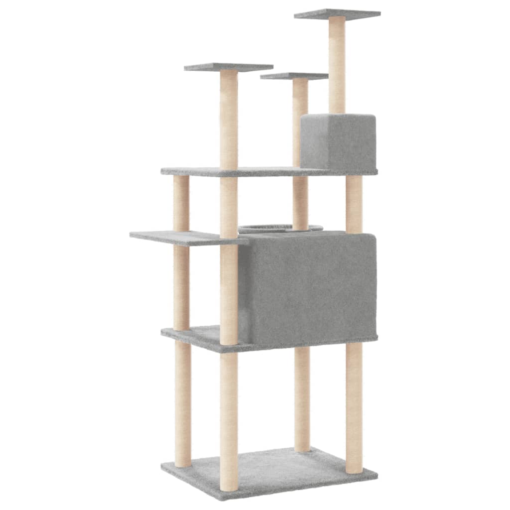 Albero per Gatti con Tiragraffi in Sisal Grigio Chiaro 166 cm