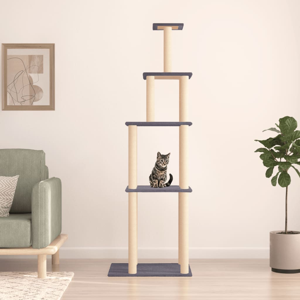 Albero per Gatti con Tiragraffi in Sisal Grigio Scuro 183 cm