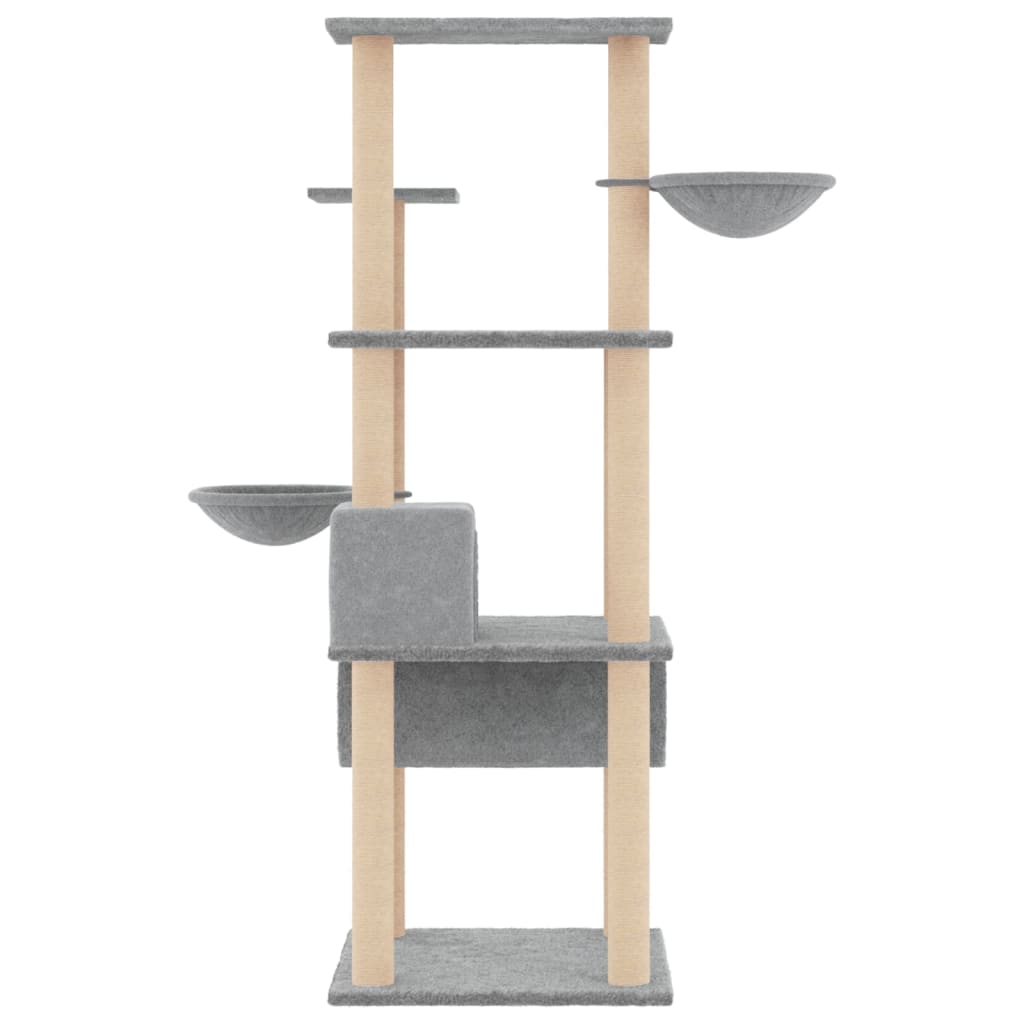 Albero per Gatti con Tiragraffi in Sisal Grigio Chiaro 141 cm