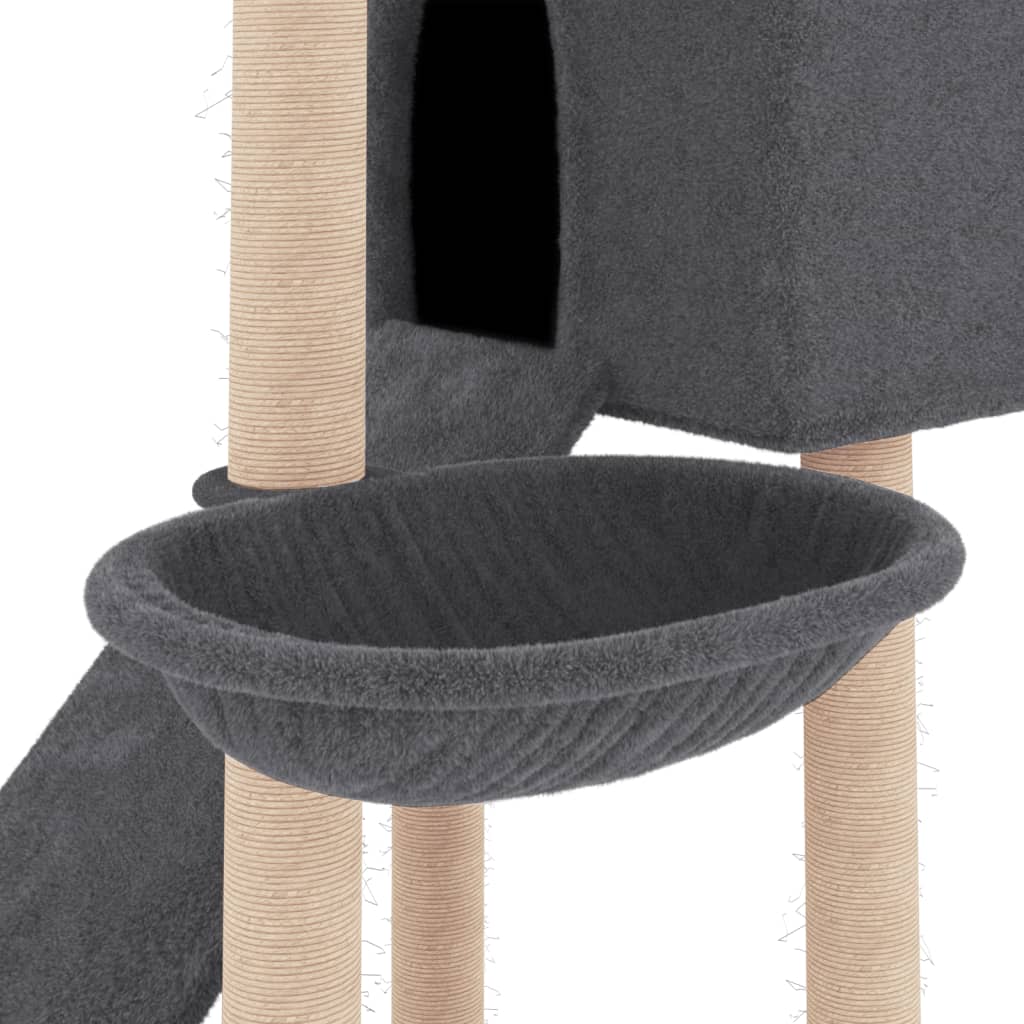 Albero per Gatti con Tiragraffi in Sisal Grigio Scuro 153 cm