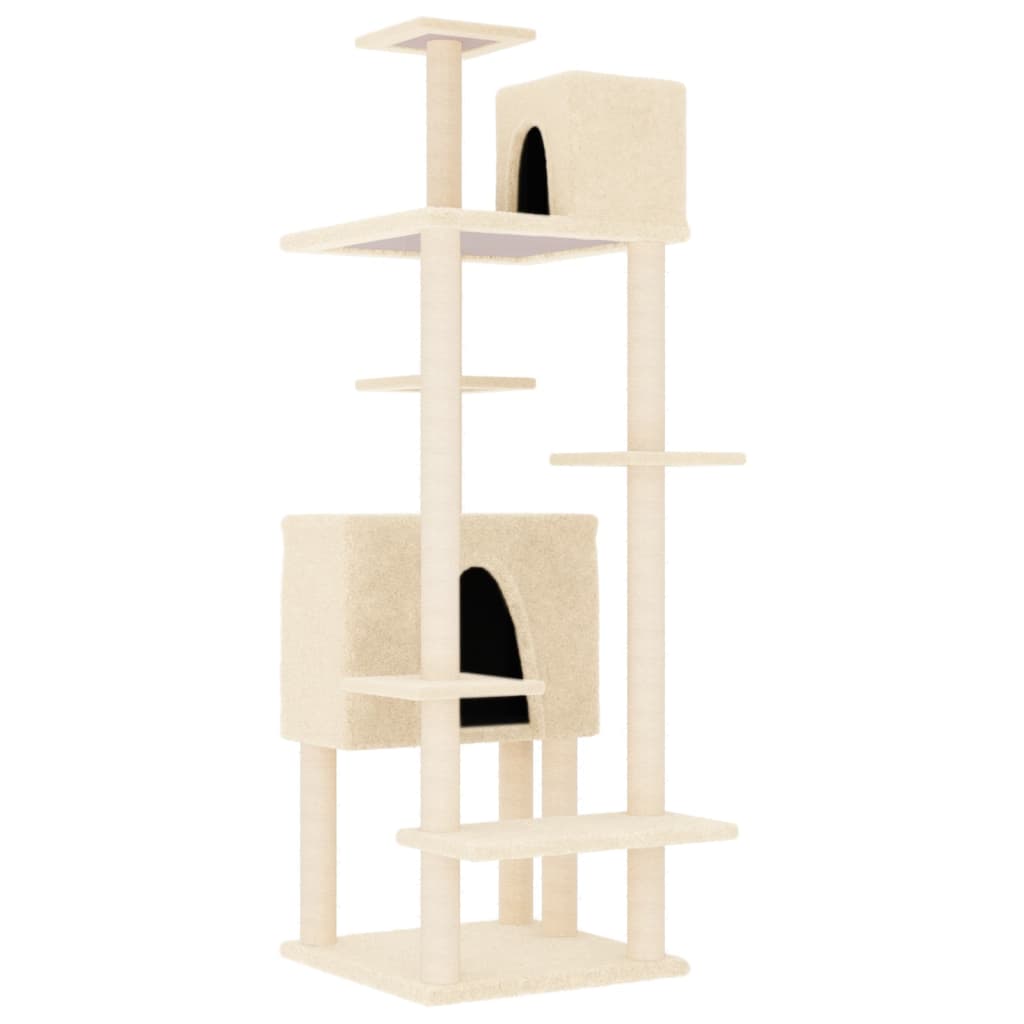 Albero per Gatti con Tiragraffi in Sisal Crema 154 cm