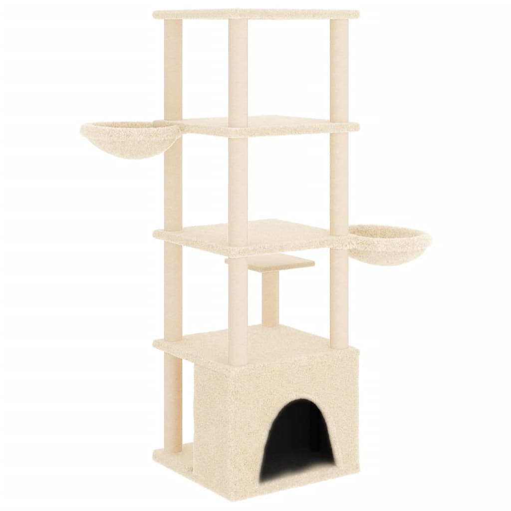 Albero per Gatti con Tiragraffi in Sisal Crema 147 cm