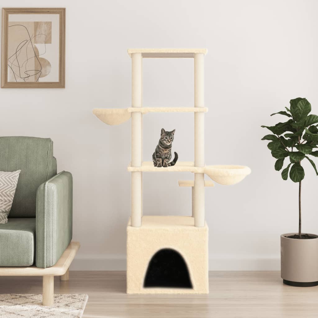 Albero per Gatti con Tiragraffi in Sisal Crema 147 cm