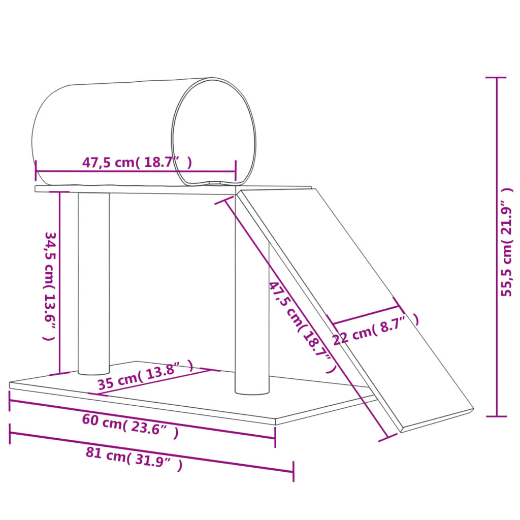 Pali Tiragraffi Gatti Tunnel e Scaletta Grigio Chiaro 55,5 cm