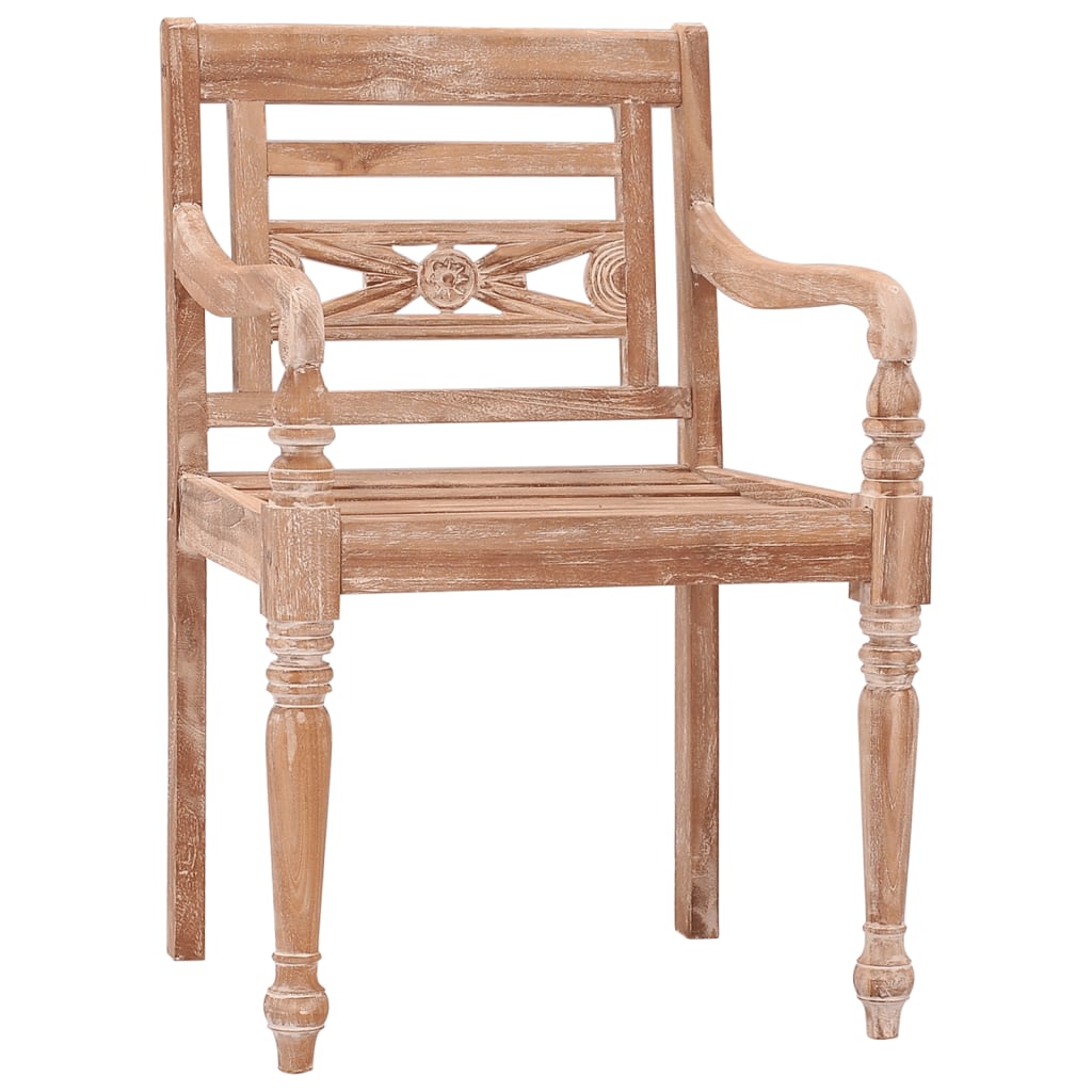 Sedie Batavia 4 pz in Legno Massello di Teak Bianco Slavato