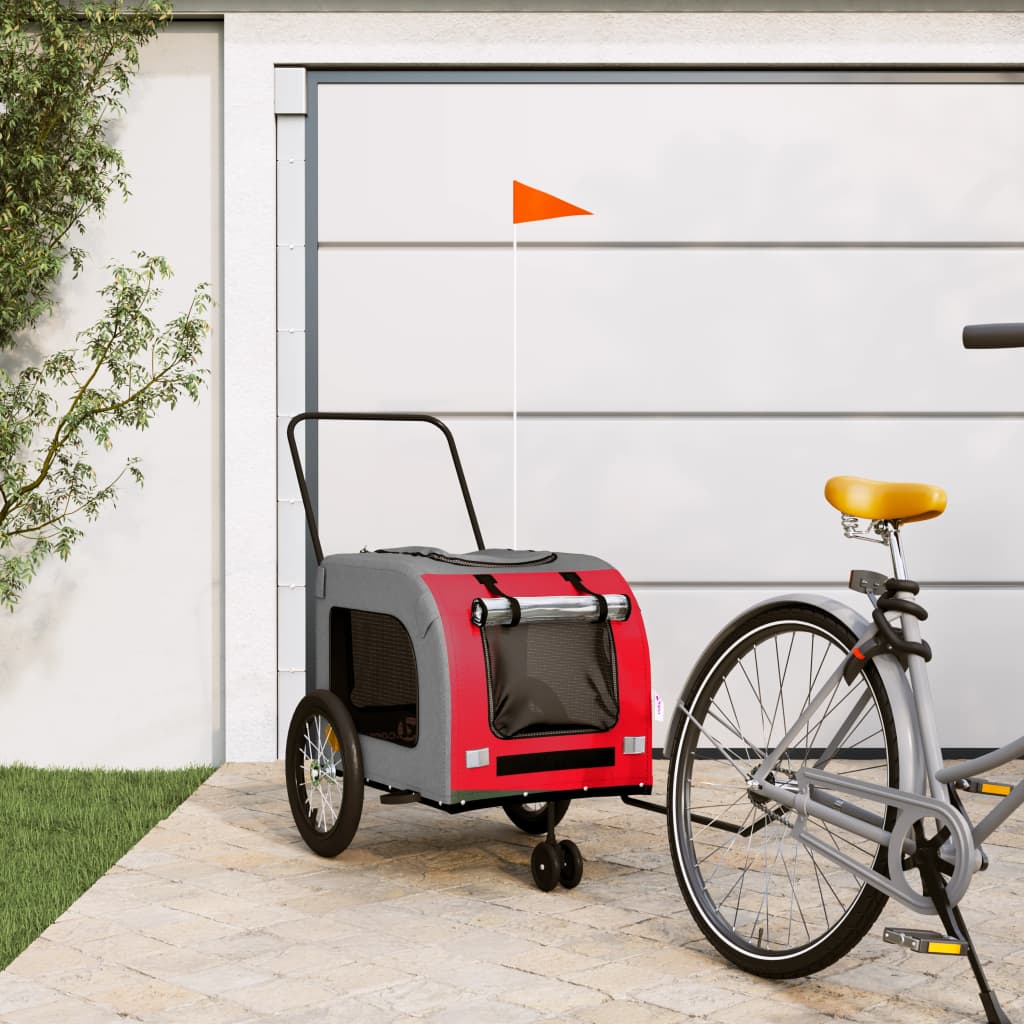 Roter und grauer Oxford- und Iron-Tier-Fahrradanhänger